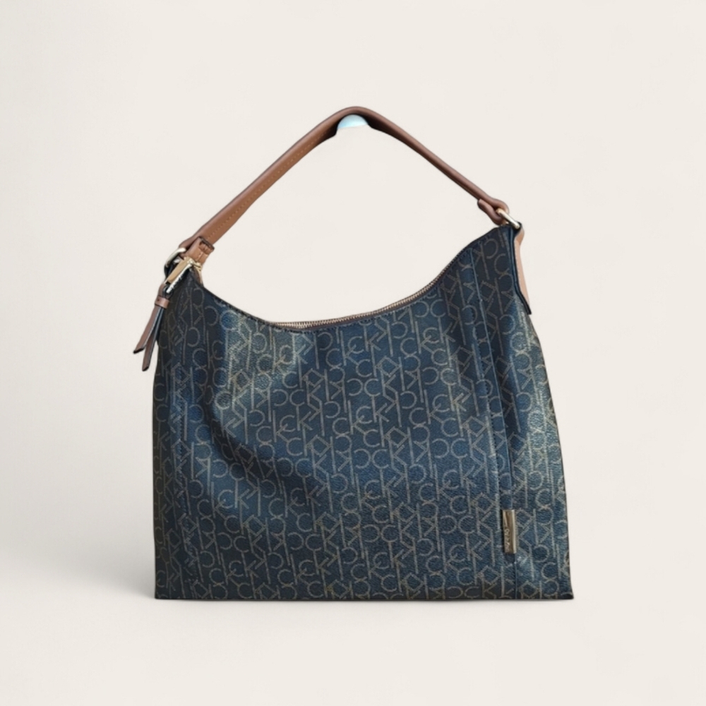 Calvin Klein Black and Brown Monogram Shoulder Bag